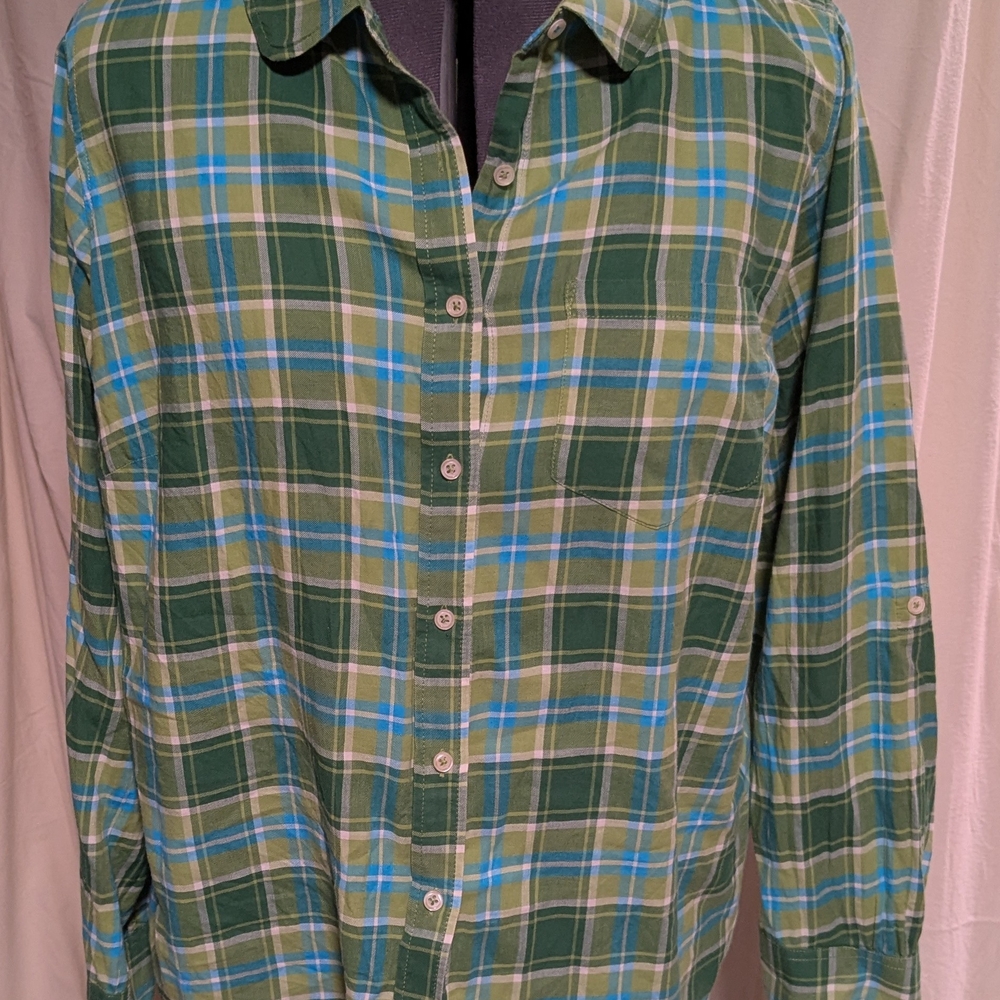 Talbots Green and Blue Casual Button Down Shirt